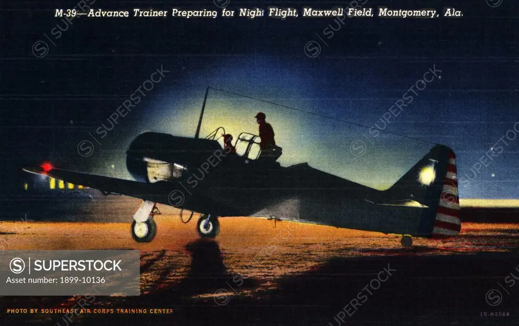 Trainer Preparing for Night Flight. ca. 1941, Montgomery, Alabama, USA, M-39--Advance Trainer Preparing for Night Flight, Maxwell Field, Montgomery, Ala. 