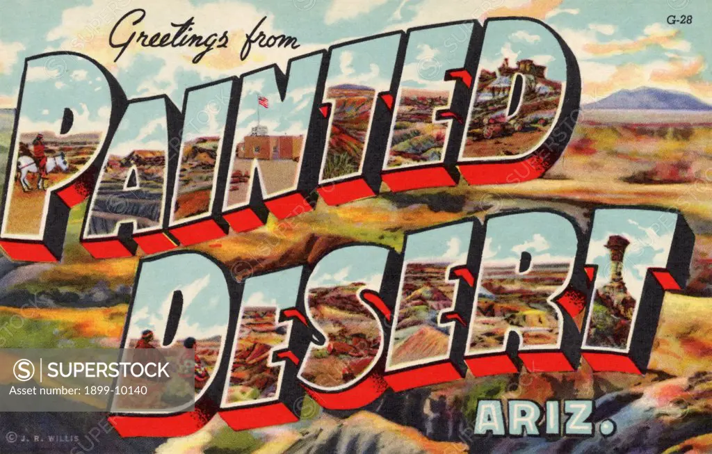 Greetings from Painted Desert, Arizona Postcard. ca. 1941, Greetings from Painted Desert, Arizona Postcard 