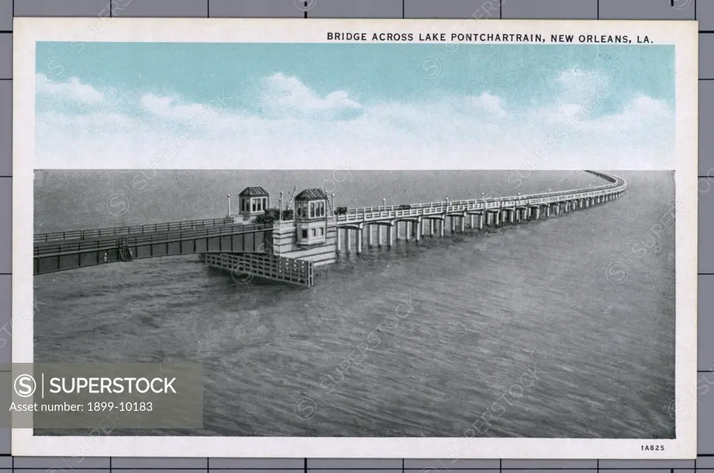 Bridge Across Lake Pontchartrain. ca. 1931, New Orleans, Louisiana, USA, BRIDGE ACROSS LAKE PONTCHARTRAIN, NEW ORLEANS, LA. 