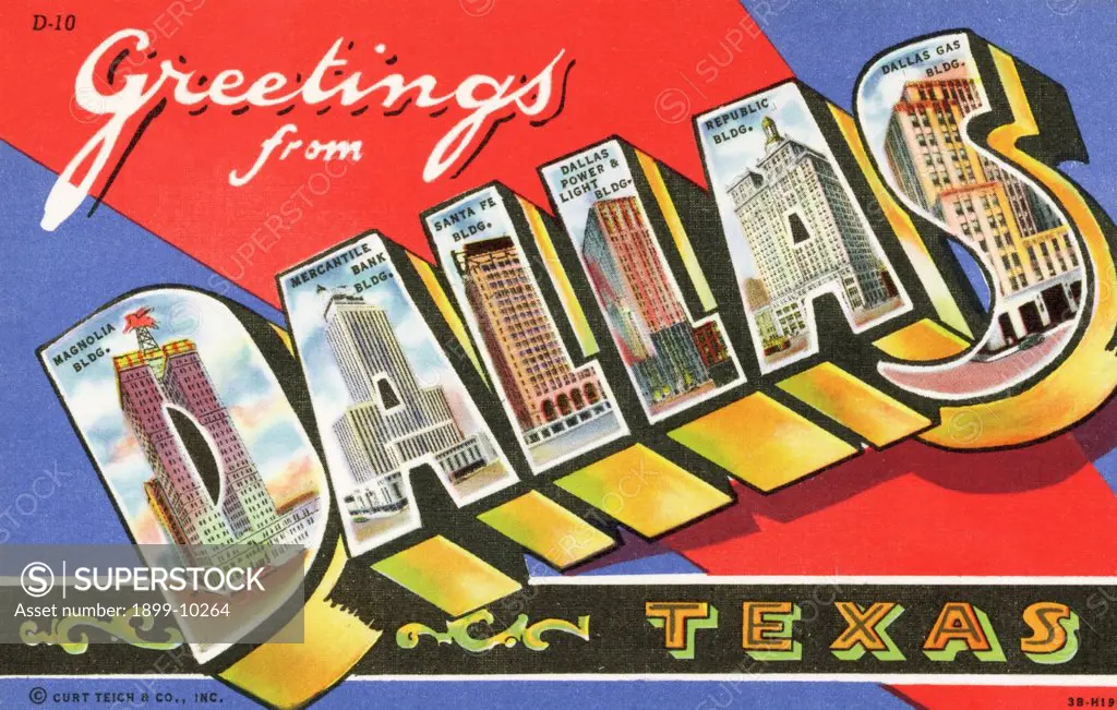 Greetings from Dallas, Texas Postcard. ca. 1943, Greetings from Dallas, Texas Postcard 
