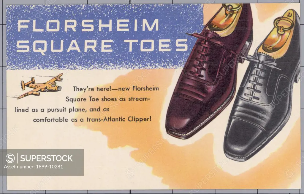 Advertisement for Square-Toed Shoes. ca. 1942, USA, Advertisement for Square-Toed Shoes 