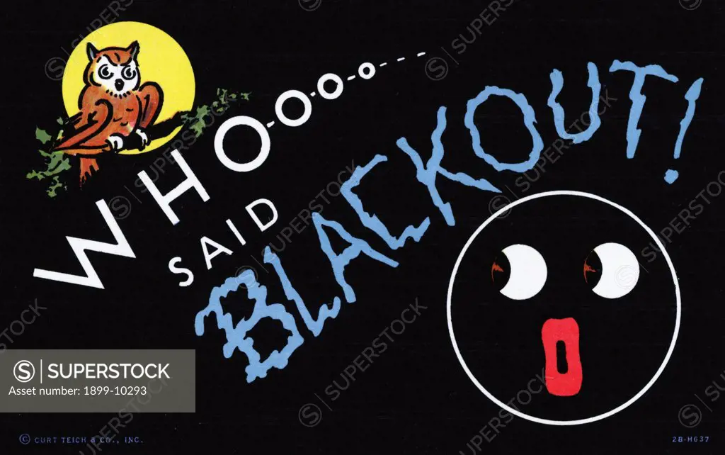 WHOOOO SAID BLACKOUT'. ca. 1942, USA, 'WHOOOO SAID BLACKOUT' 