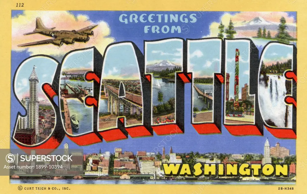 Greetings from Seattle, Washington Postcard. ca. 1942, Greetings from Seattle, Washington Postcard 