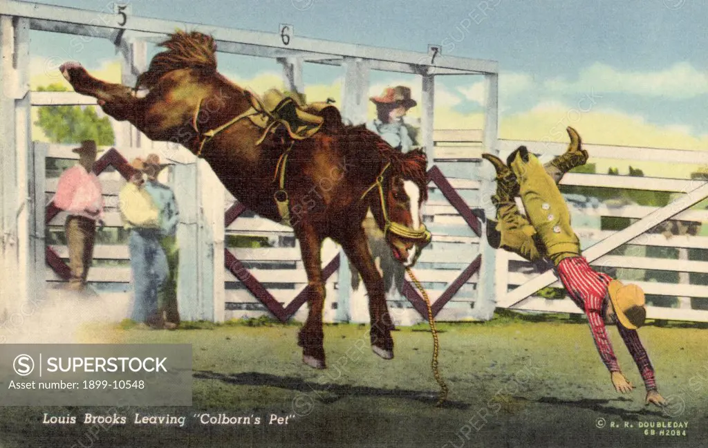 Cowboy Flying from Bucking Horse. ca. 1946, USA, Louis Brooks Leaving 'Colborn's Pet' 
