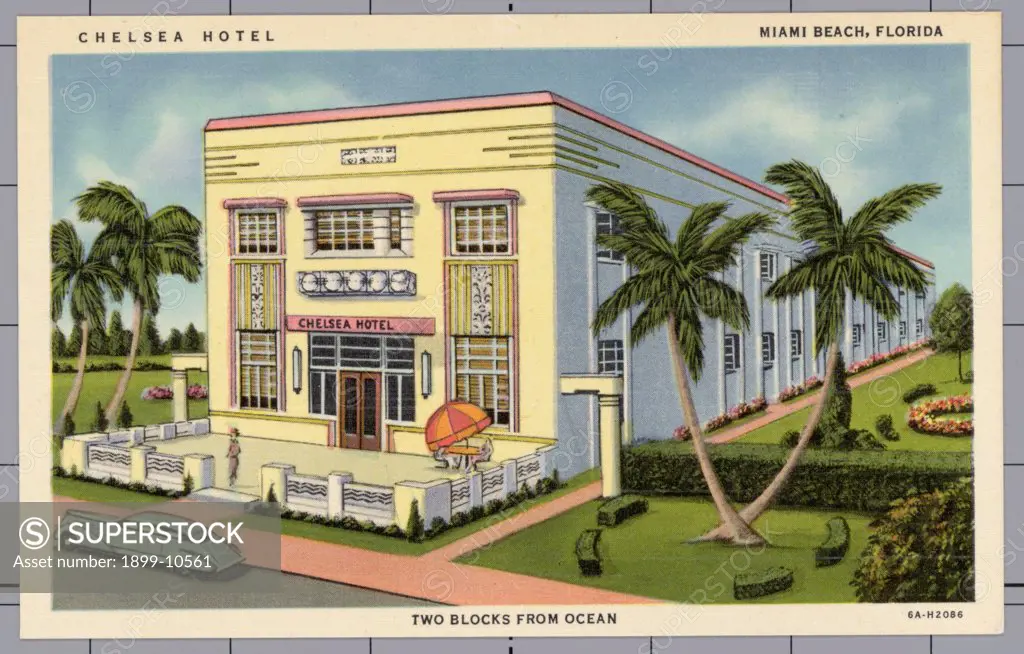 Chelsea Hotel. ca. 1936, Miami Beach, Florida, USA, CHELSEA HOTEL, MIAMI BEACH, FLORIDA. TWO BLOCKS FROM OCEAN. CHELSEA HOTEL, 944 Washington Avenue, MIAMI BEACH, FLORIDA. Ideally located-Beautifully decorated and modern throughout-Every room with tub and shower-Every comfort for guests- 