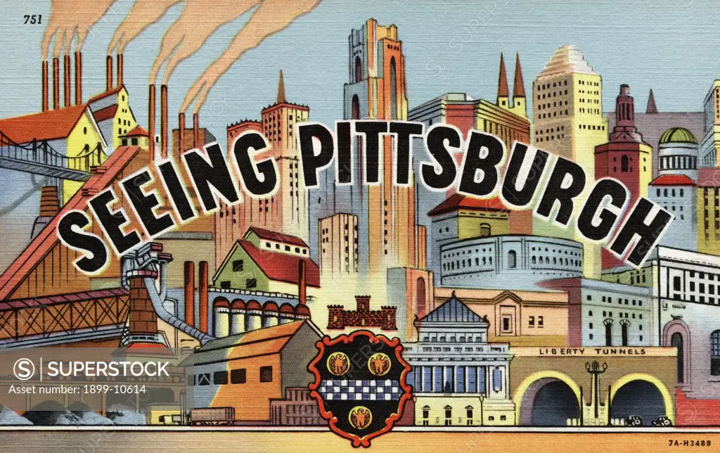 Greeting Card from Pittsburgh, Pennsylvania. ca. 1937, Pittsburgh, Pennsylvania, USA, Pittsburgh is the heart of a great industrial area, a center of production which has served the nation well in the past and which today is providing in great volume its present needs. 