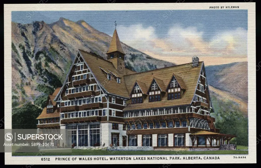Prince of Wales Hotel. ca. 1937, Waterton Lakes National Park, Alberta, Canada, 6512. PRINCE OF WALES HOTEL, WATERTON LAKES NATIONAL PARK, ALBERTA, CANADA 