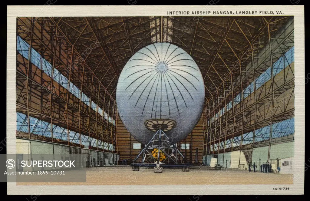 Airship Hangar at Langley Field. ca. 1934, Virginia, USA, INTERIOR AIRSHIP HANGAR, LANGLEY FIELD, VA. 