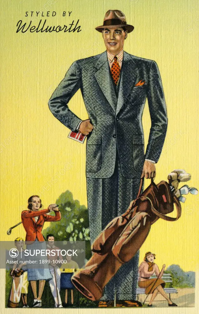 Advertisement for Wellworth Suits. ca. 1939, Dear Sir: There's definitely a feeling of real comfort in garments 'Custom Made' to your individual measure and instructions. Tailored clothes cost no more-drop by-let us show you our large assortment of the Spring Season's finest woolens-exciting values at popular prices that we know will appeal. The new WELLWORTH Spring line is here for your selection. Come in today 