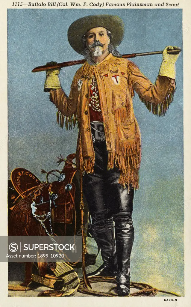 Buffalo Bill, Famous Plainsman and Scout Postcard. ca. 1936, Buffalo Bill, Famous Plainsman and Scout Postcard 