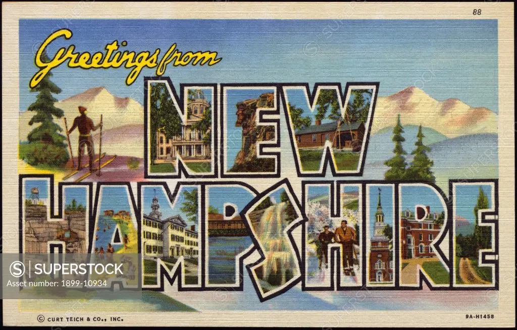 Greeting Card from New Hampshire. ca. 1939, New Hampshire, USA, Greeting Card from New Hampshire 