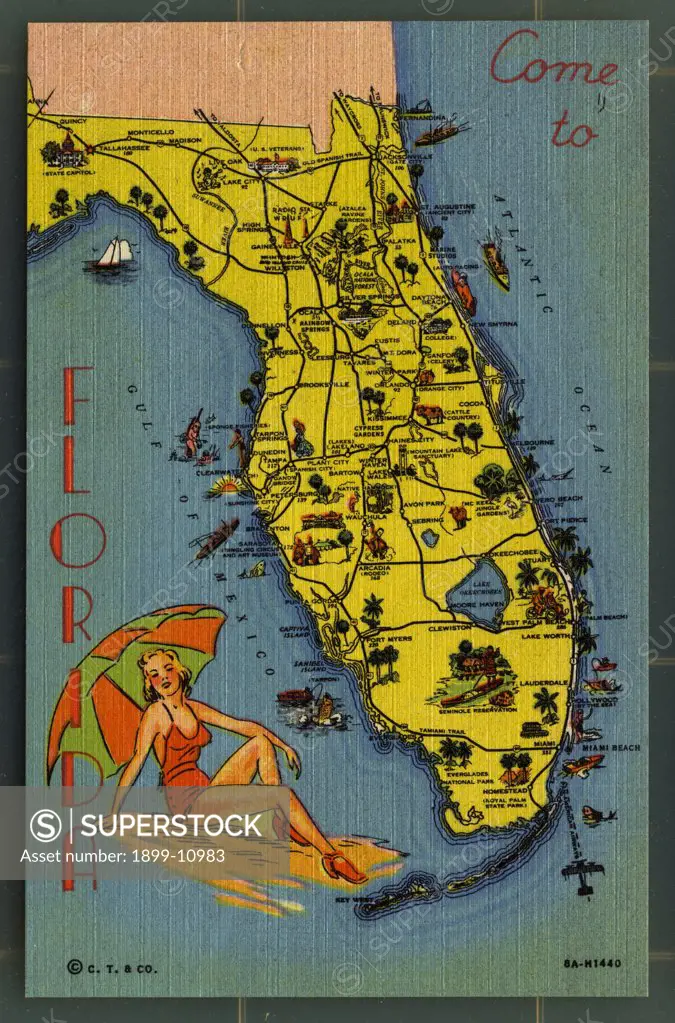 Map and Promotion for Florida. ca. 1938, Florida, USA, Map and Promotion for Florida 