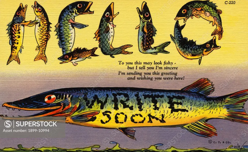Fish Greeting Card. ca. 1938, Fish Greeting Card 