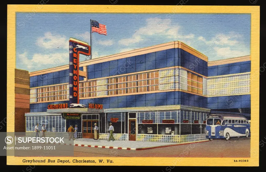 Greyhound Bus Depot. ca. 1938, Charleston, West Virginia, USA, Greyhound Bus Depot, Charleston, W. Va. 
