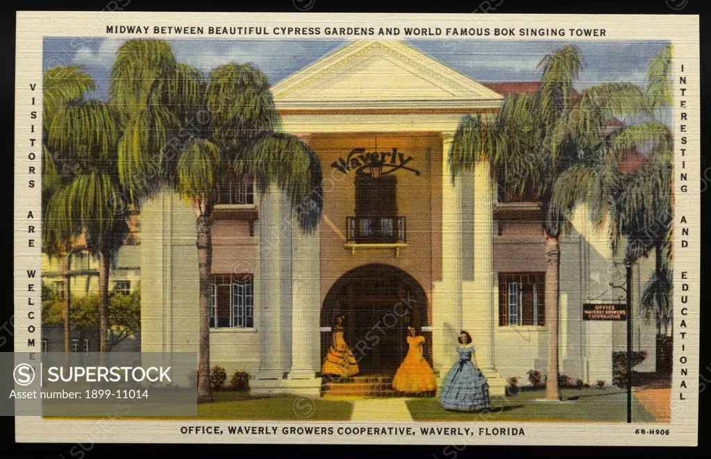 Waverly Growers Cooperative. ca. 1946, Waverly, Florida, USA, MIDWAY BETWEEN BEAUTIFUL CYPRESS GARDENS AND WORLD FAMOUS BOK SINGING TOWER, VISITORS ARE WELCOMED, INTERESTING AND EDUCATIONAL. OFFICE, WAVERLY GROWERS COOPERATIVE, WAVERLY, FLORIDA. Your order was received this morning and it will have our immediate and personal attention. You and the recipient will receive notice of shipment. We thank you for the order and we guarantee safe delivery and satisfaction. 
