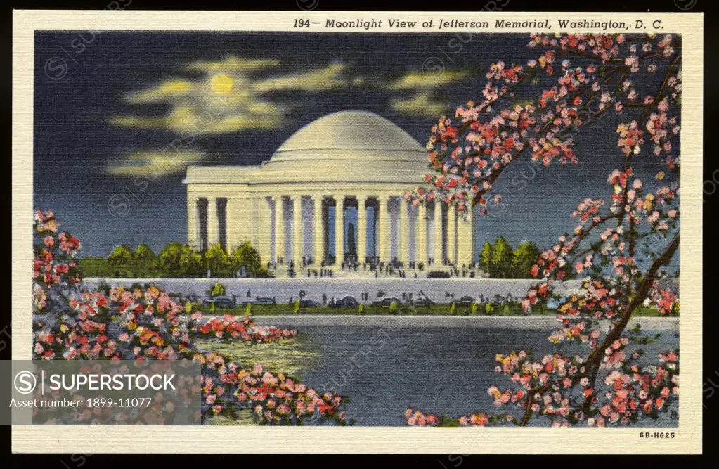 Jefferson Memorial. ca. 1946, Washington, DC, USA, 194-Moonlight View of Jefferson Memorial, Washington, D.C. 