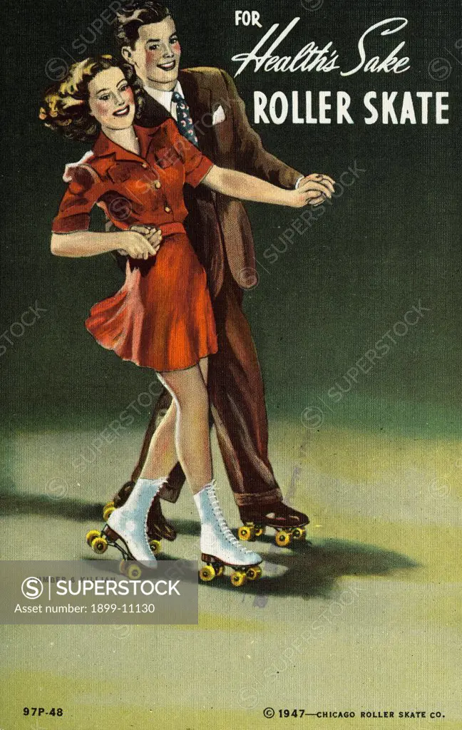 For Health's Sake, Roller Skate Postcard. 1947, For Health's Sake, Roller Skate Postcard 