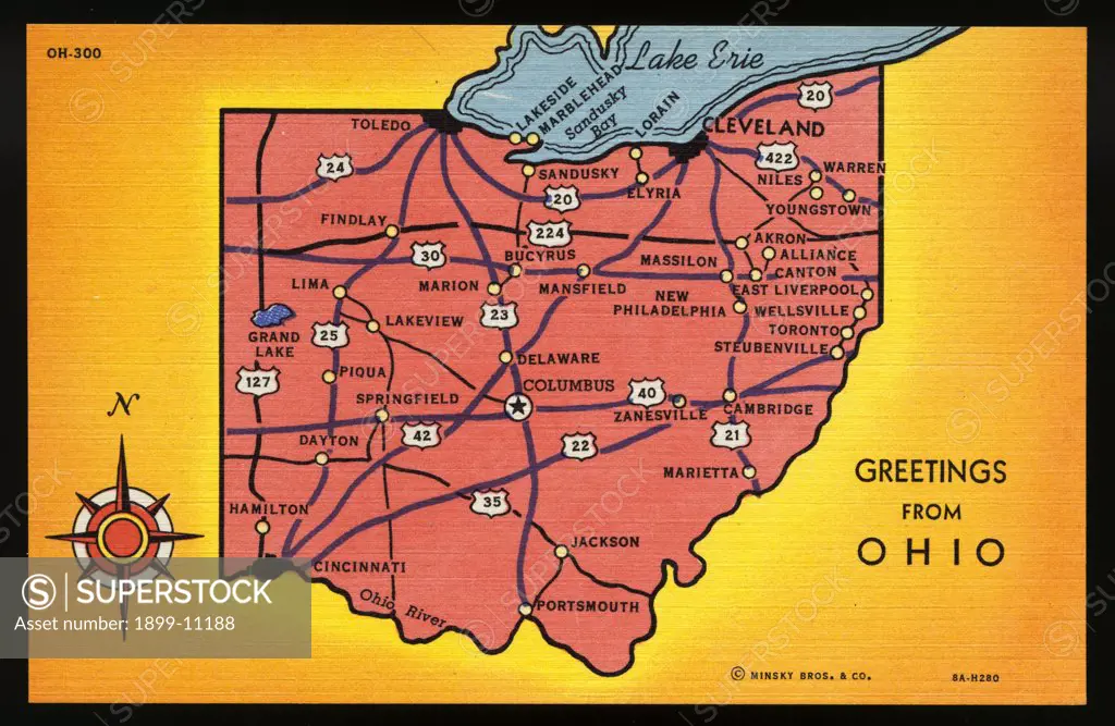 Map of Ohio State. ca. 1938, Ohio, USA, Map of Ohio State 