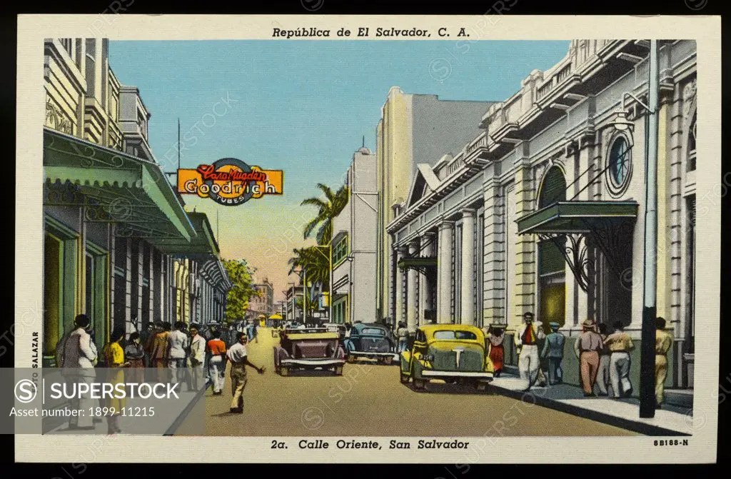 Calle Oriente. ca. 1948, San Salvador, El Salvador, Republica de El Salvador, C.A. 2a. Calle Oriente, San Salvador 