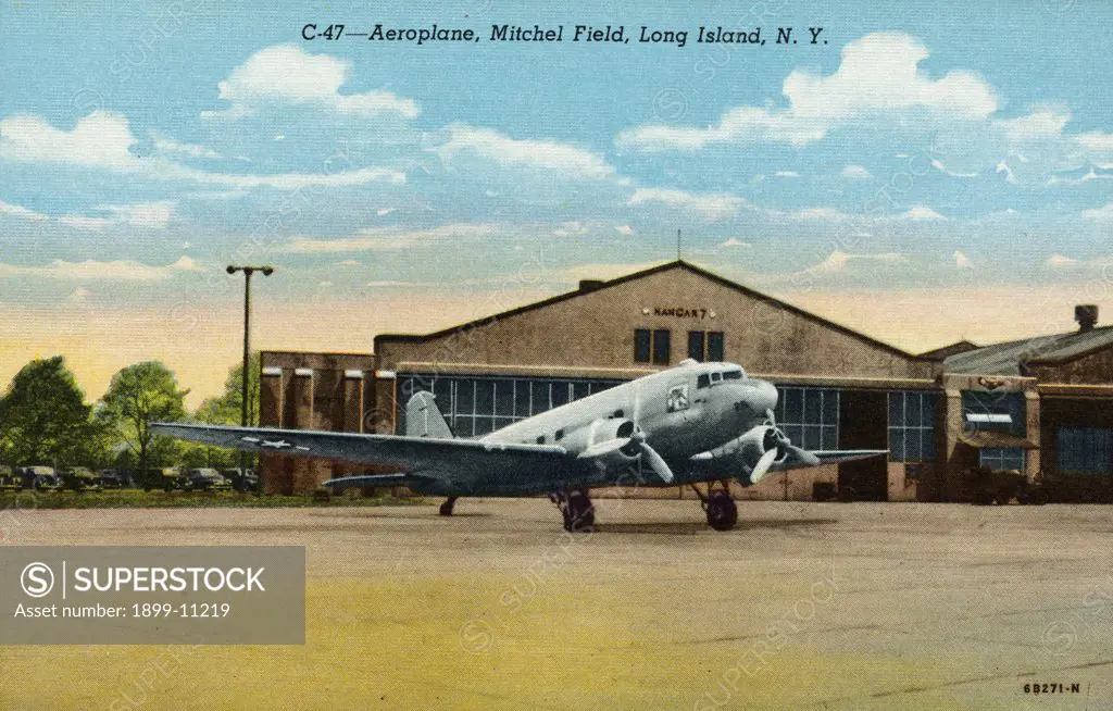 Douglas DC-3 Airplane at Mitchel Field. ca. 1946, Long Island, New York, USA, C-47-Aeroplane, Mitchel Field, Long Island, N.Y. 