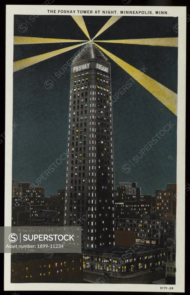 Foshay Tower at Night. ca. 1929, Minneapolis, Minnesota, USA, THE FOSHAY TOWER AT NIGHT, MINNEAPOLIS, MINN. 