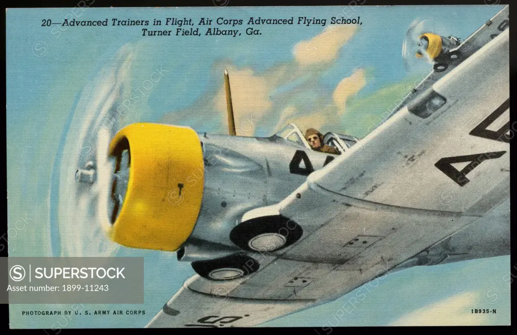 Air Corps Training Flight. ca. 1941, Albany, Georgia, USA, Advanced Trainers in Flight, Air Corps Advanced Flying School, Turner Field, Albany, Ga. 