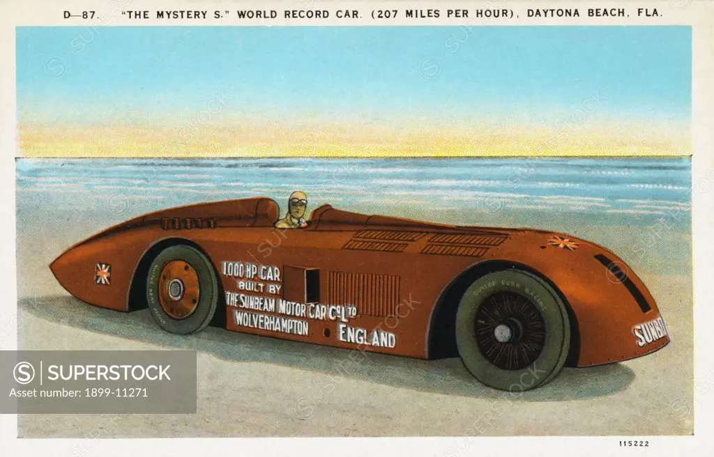 World Record Car. ca. 1927, Daytona Beach, Florida, USA, 'THE MYSTERY S.' WORLD RECORD CAR. (207 MILES PER HOUR), DAYTONA BEACH, FLA. 