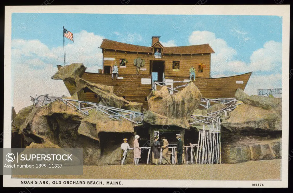 Noah's Ark on Beach Shore. ca. 1925, Maine, USA, NOAH'S ARK, OLD ORCHARD BEACH, MAINE. 