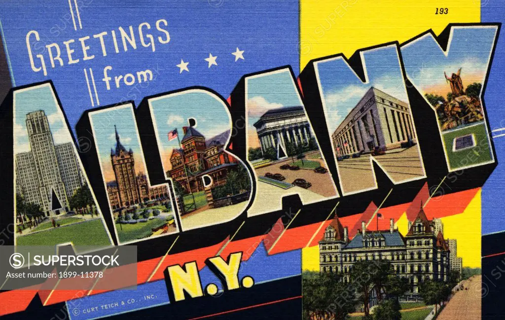 Postcard of Albany, New York. ca. 1940, GREETINGS from ALBANY N.Y. 