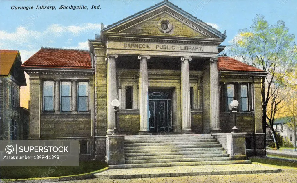 Postcard of Carnegie Library. ca. 1908-1910, Carnegie Library, Shelbyville, Ind. 