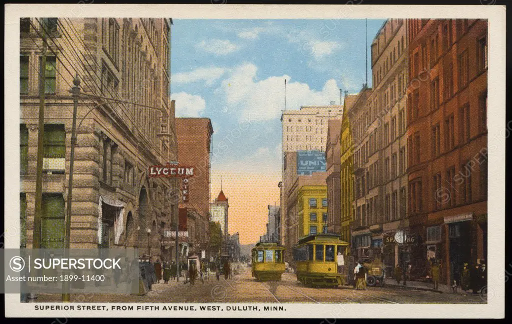 Postcard of Superior Street. ca. 1910, SUPERIOR STREET, FROM FIFTH AVENUE, WEST, DULUTH, MINN. 