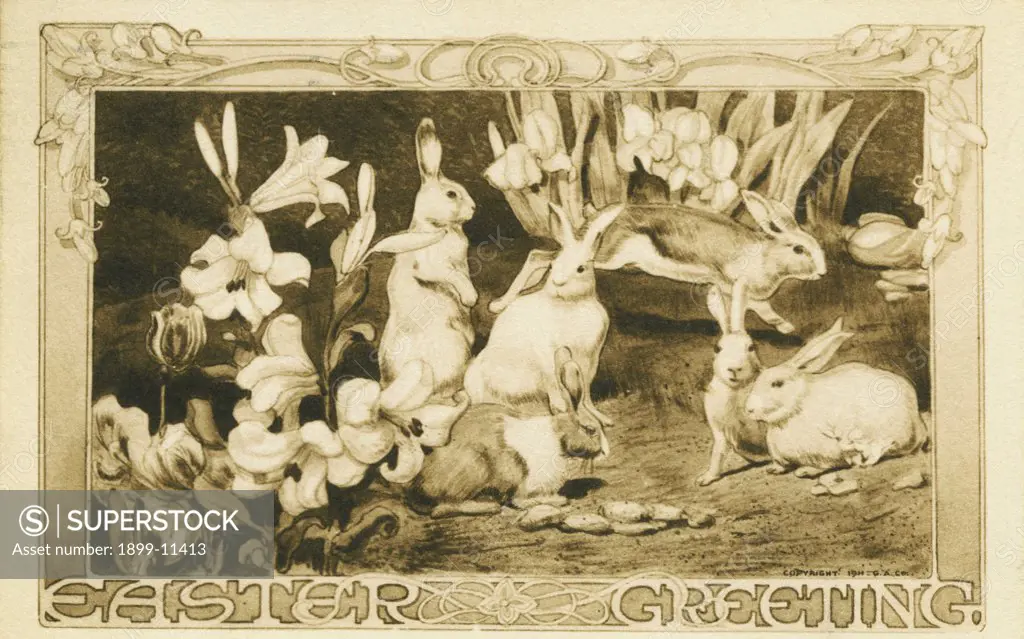 Postcard of Easter Greeting with Rabbits. ca. 1899-1915, EASTER GREETING 