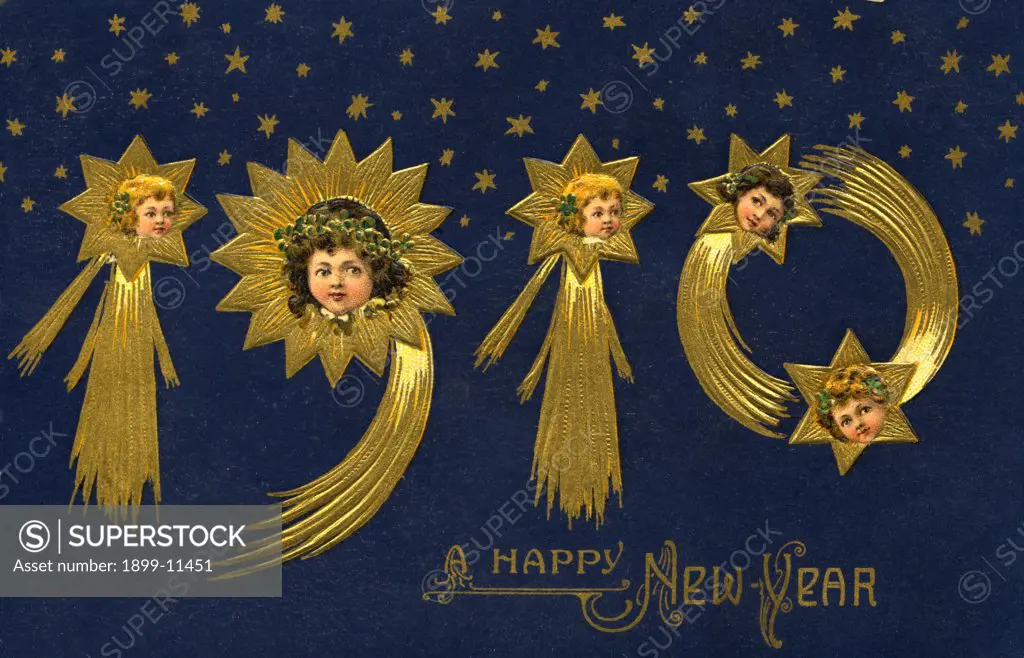 Postcard of 1910 New Year's Greeting. ca. 1909, 1910 A HAPPY NEW YEAR 