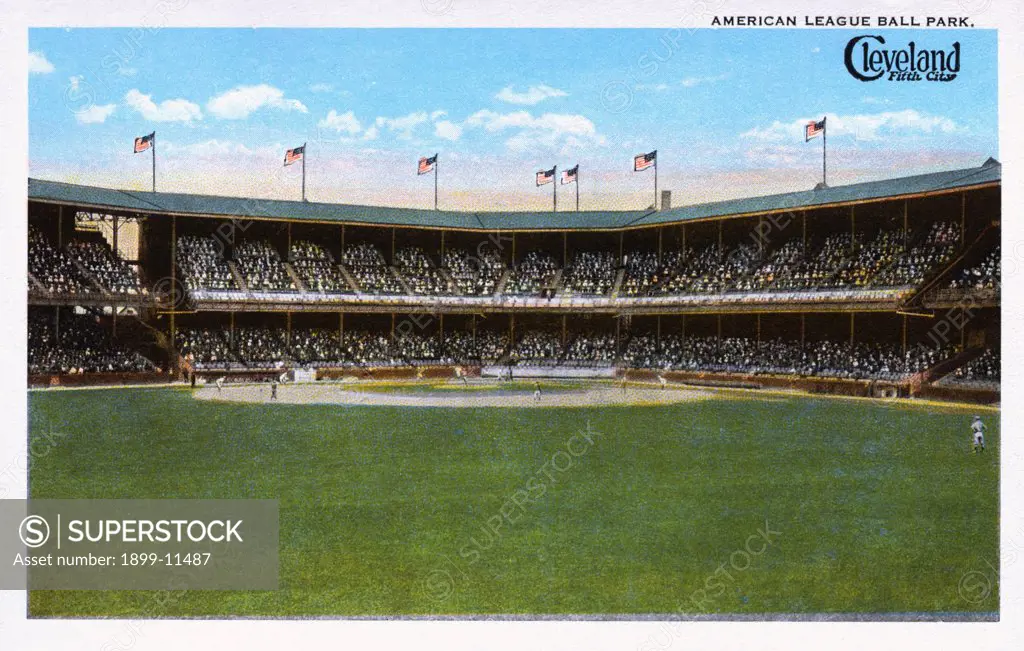 Postcard of League Park in Cleveland. ca. 1914, The American League Ball Park in Cleveland. 