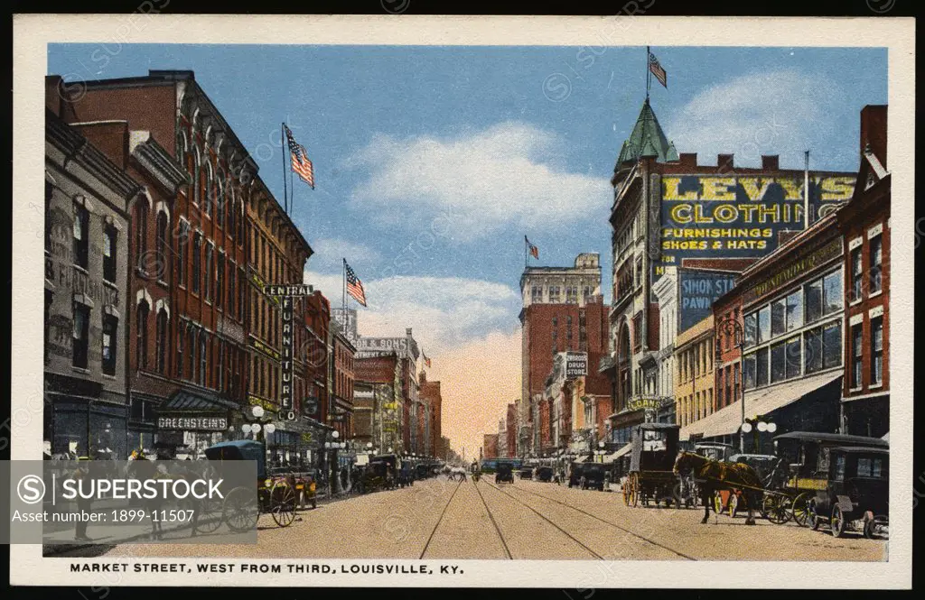 Postcard of Market Street in Louisville. ca. 1915, MARKET STREET, WEST FROM THIRD, LOUISVILLE, KY. 