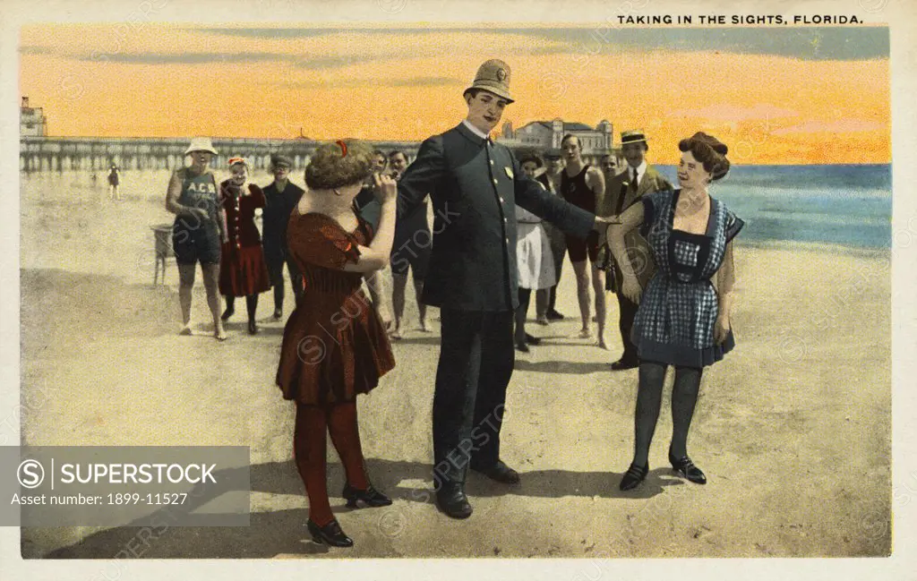 Postcard of Policeman Apprehending Two Ladies. ca. 1916, TAKING IN THE SIGHTS, FLORIDA. 