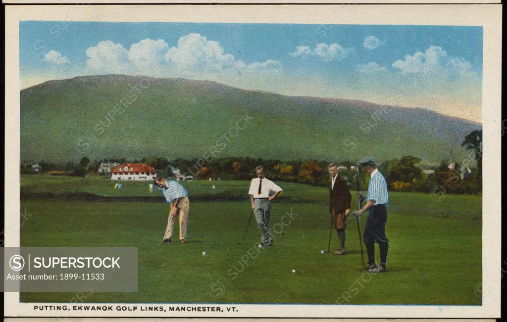 Postcard of Golfers at Ekwanok Golf Links. ca. 1919, PUTTING, EKWANOK GOLF LINKS, MANCHESTER, VT. 