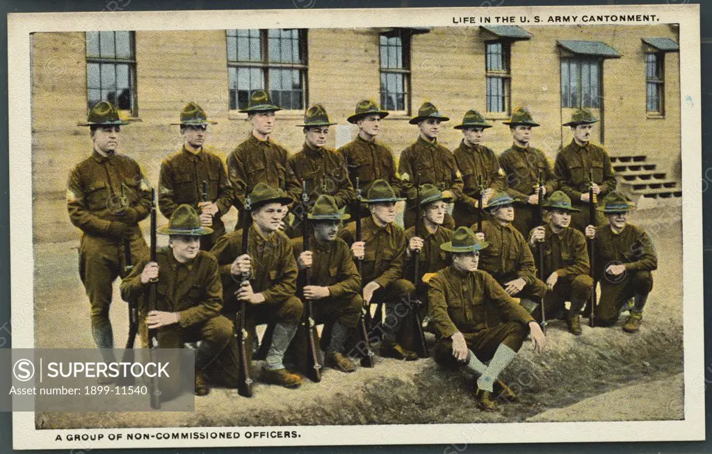 Postcard of Non-Commissioned Army Officers. ca. 1916, LIFE IN THE U.S. ARMY CANTONMENT. A GROUP OF NON-COMMISSIONED OFFICERS. 