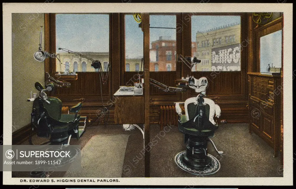 Postcard of Dr. Edward S. Higgins' Dental Parlors. ca. 1916, DR. EDWARD S. HIGGINS DENTAL PARLORS. 