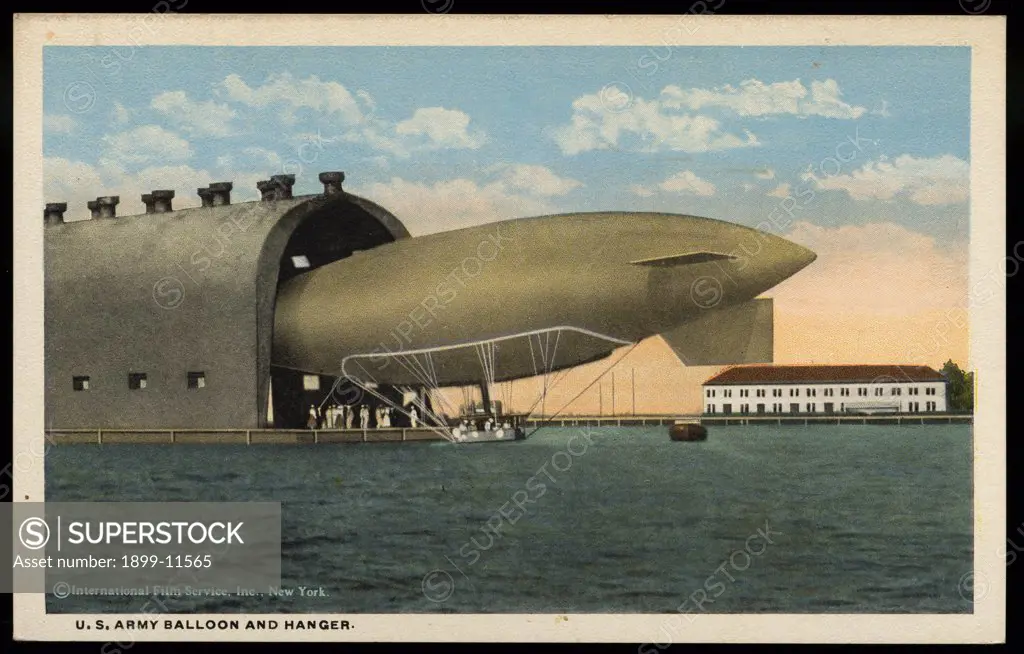 Postcard of a US Army Balloon and Hangar. ca. 1917, U.S. Army balloon and hangar. 