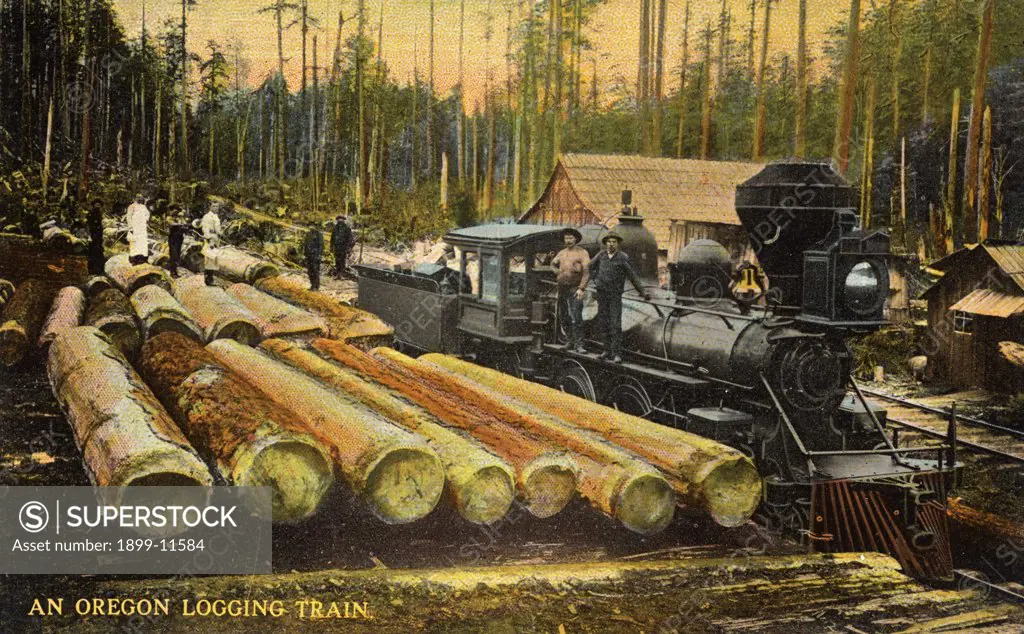 Postcard of an Oregon Logging Train. ca. 1911, An Oregon logging train 