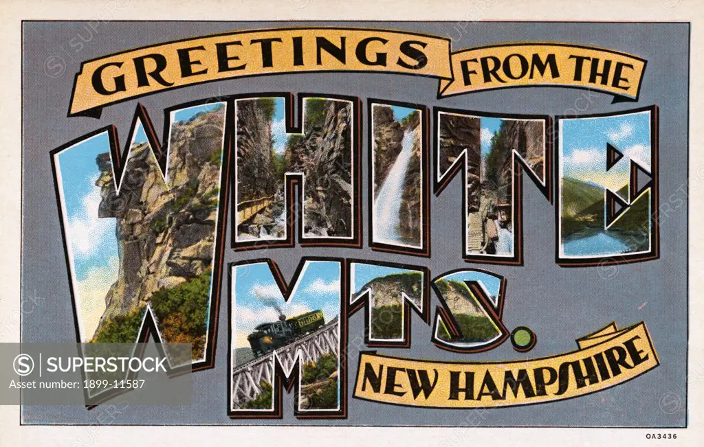 Postcard of the White Mountains of New Hampshire. ca. 1930, Greetings from the White Mountains of New Hampshire. 