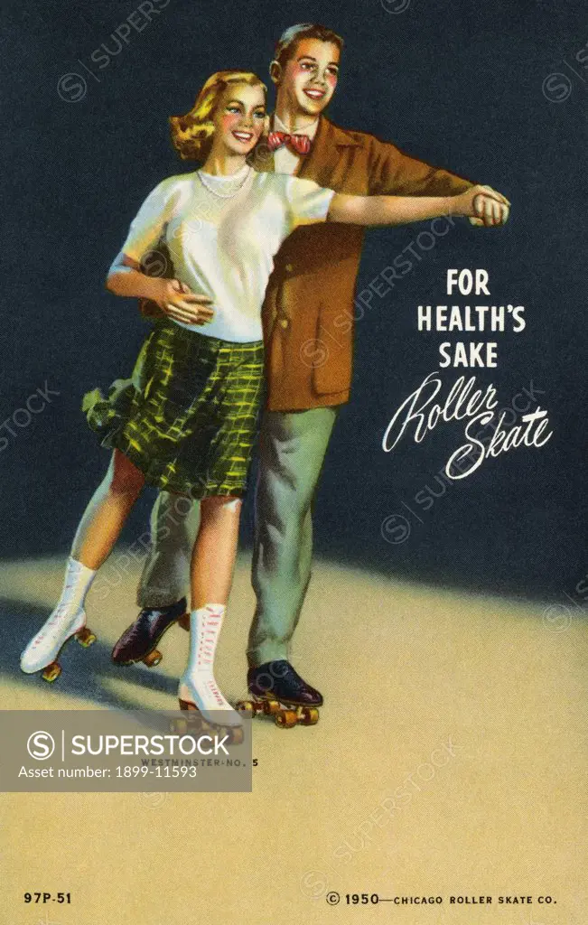 For Health's Sake, Roller Skate Postcard. 1950, For Health's Sake Roller Skate 