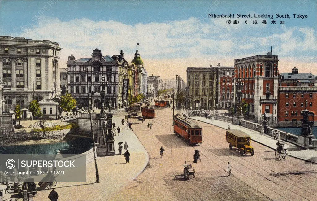 Postcard of Nihonbashi Street. ca. 1919, Nihonbashi Street, Looking South, Tokyo 