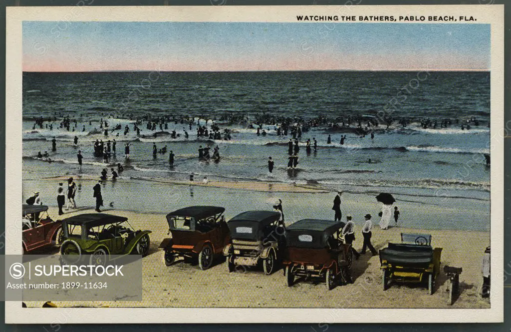 Postcard of Bathers at Pablo Beach. ca. 1913, Watching the Bathers, Pablo Beach, Fla. 