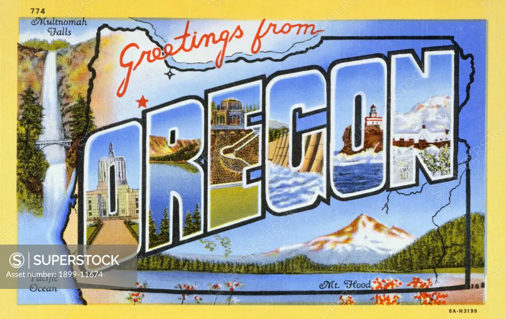 Postcard of Greetings from Oregon. Postcard of Greetings from Oregon 