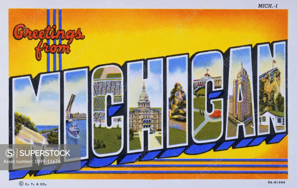Postcard of Greetings from Michigan. ca. 1930s, Postcard of Greetings from Michigan 
