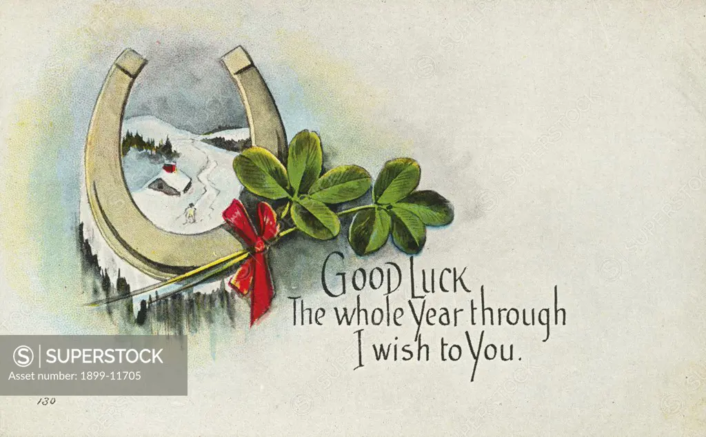 Good Luck the Whole Year Through Postcard. ca. 1890-1920, Good Luck the Whole Year Through Postcard 