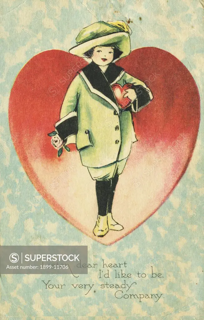 Listen Dear Heart Valentine Postcard. ca. 1895-1920, Listen Dear Heart Valentine Postcard 