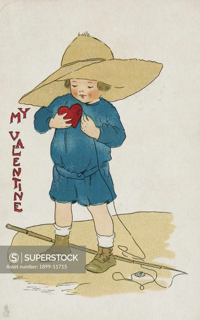 My Valentine Postcard with Young Fisher. ca. 1895-1920, My Valentine Postcard with Young Fisher 